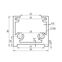 Montážny profil 35x30mm, štruktúra RAL7016, L-6000mm Montážny profil 35x30mm, štruktúra RAL7016, L-6000mm